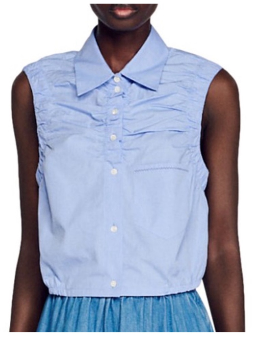 Sandro Paris Matera Sleeveless Ruched Top Baby Blue size M